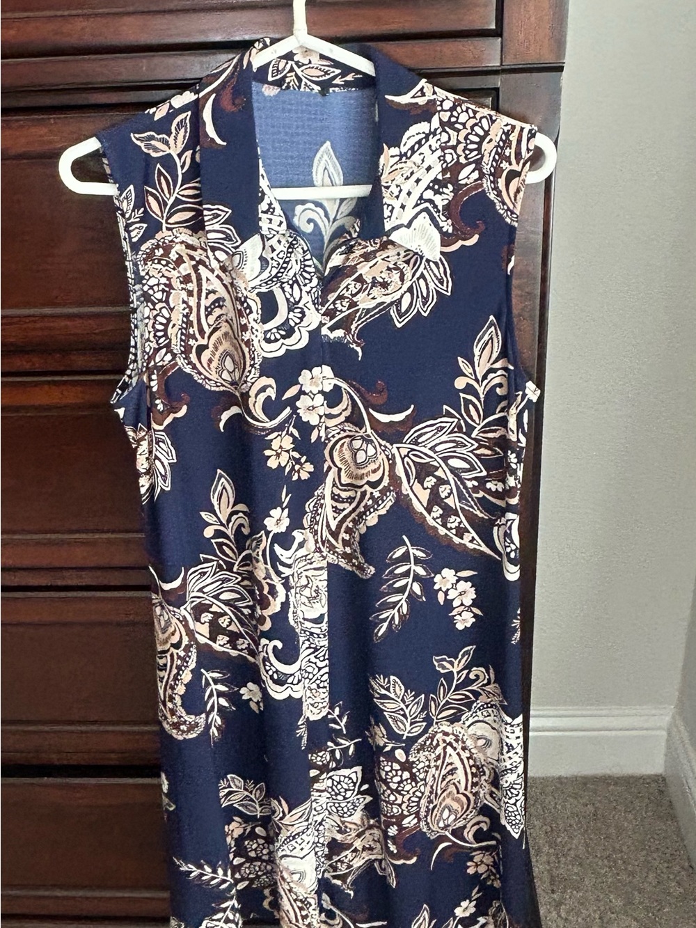Sleeveless Navy Blue Floral Paisley Tank Top